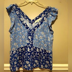 Women's Floral Blue Sleeveless Top - Size Large NWOT